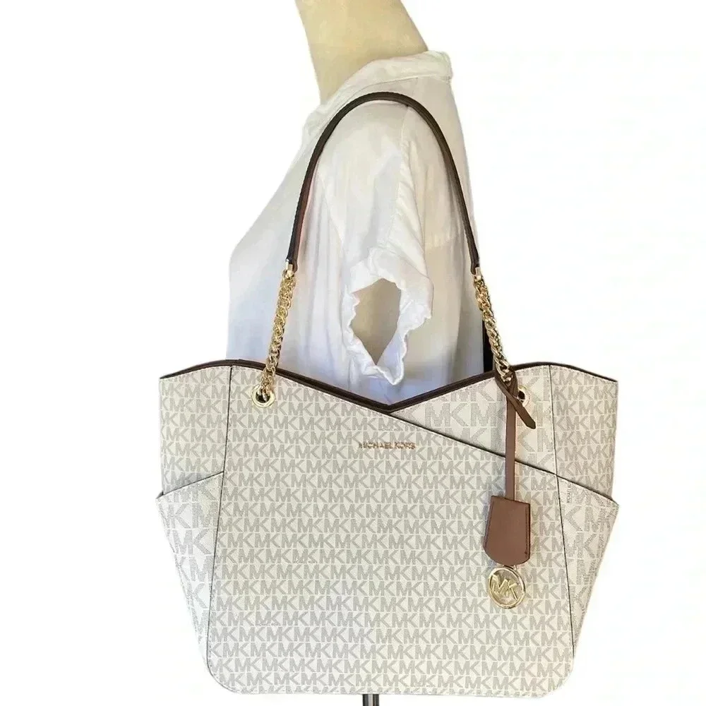 🔥 Michael‎ Kors Women Jet Set Travel Cross Chain Shoulder Tote Bag in Vanilla